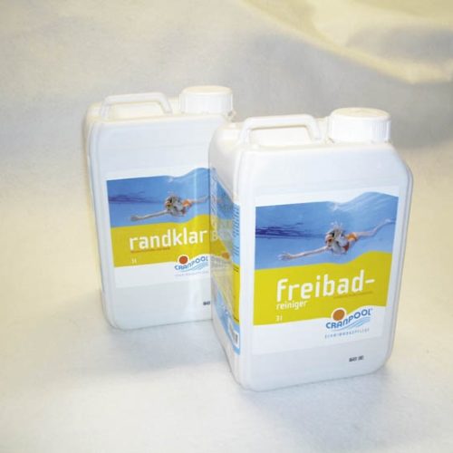 Cranpool Randklar und Freibadreiniger in einem drei Liter Kanister.