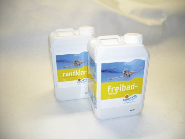 Cranpool Randklar und Freibadreiniger in einem drei Liter Kanister.