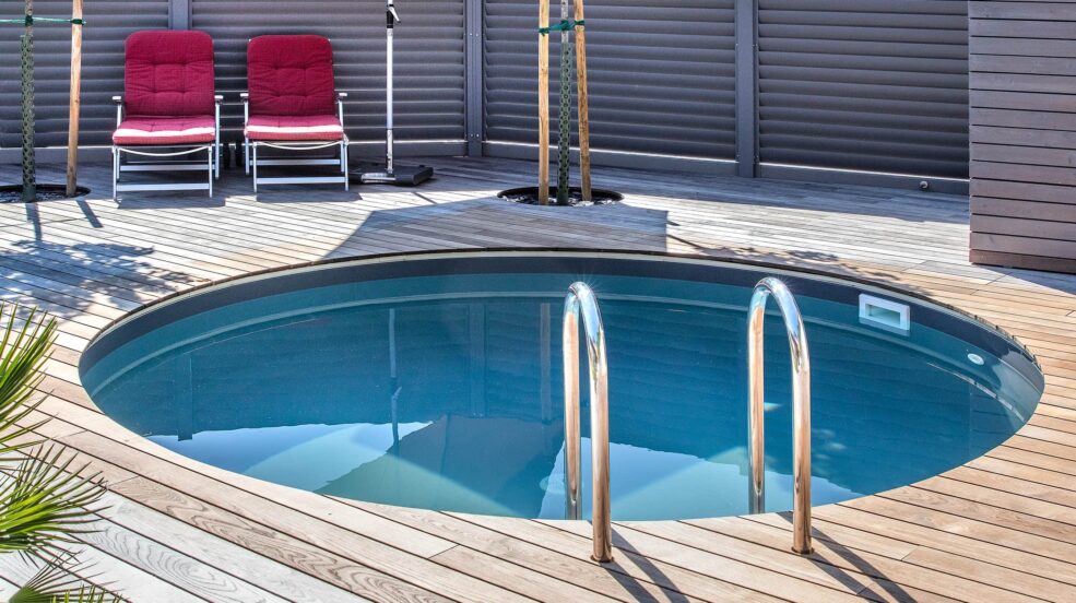 Rundes Pool Miami, vollversenkt mit Einstiegshilfe, Holzlatten