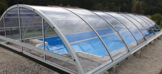 Cranpool Cranthermo rechteckig und eingegraben mit der Schwimmbad Überdachung Cabrio Dom