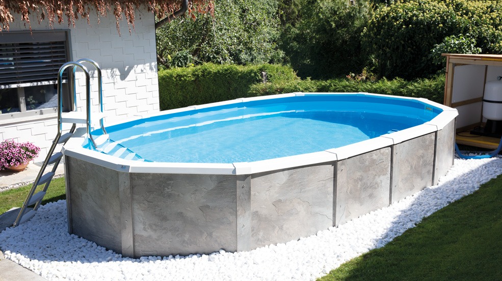 Cranpool Royal Oval Schwimmbecken mit Poolverkleidung Stone Deluxe
