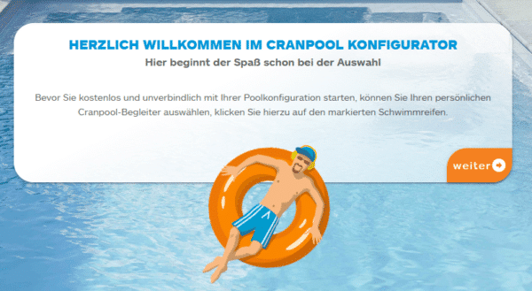 Cranpool Konfigurator, Traum Pool gestalten, Poolkonfiguration, Schwimmbecken auf Wünsche exakt angepasst, Cranpool