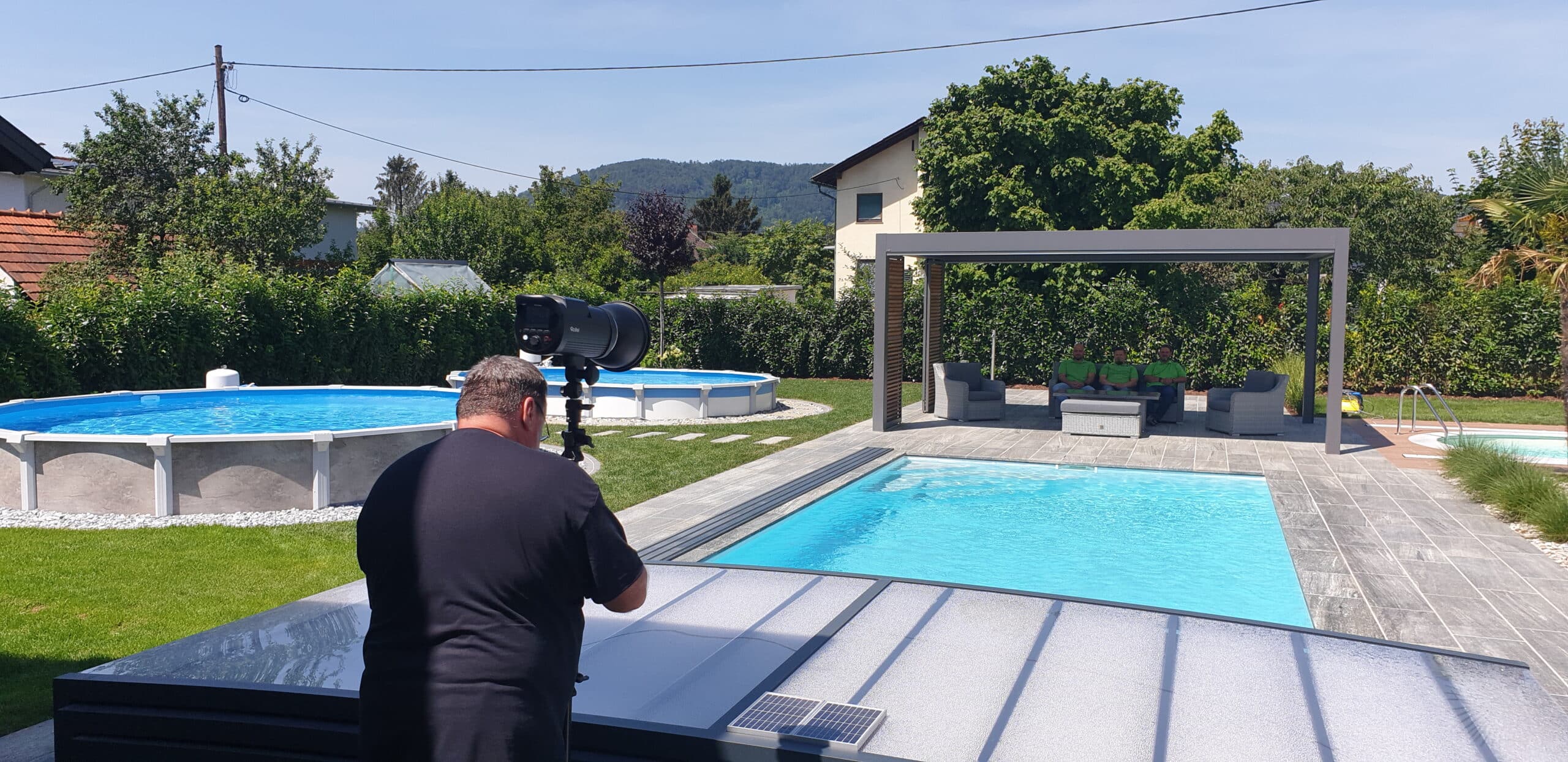 Fotoshooting, Schwimmbeckenausstellung in der Cranpool Filiale Graz, Einbaubecken, Aufstellpool, Stahlwandpool