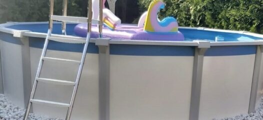 Poolprofi, Stahlwand Schwimmbecken Sun Remo freistehend mit Kies umrandet; Cranpool, Schwimmbecken, Badepool,