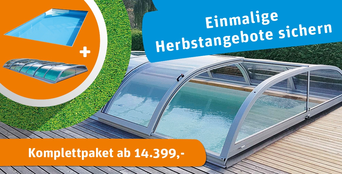 Herbstaktion, Cranpool Aktion, einmalige Herbstangebote, Herbstangebot Pool, Pool mit Überdachung, Komplettpaket Styroporsteinpool