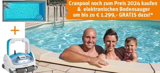 Jetzt ist die ideale Zeit, um mit der Poolplanung zu starten, 2024 Preise sicheren und on top erhalten einen automatischen Bodensauger im Wert von 1.499 € kostenlos dazu