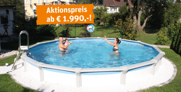 Rimini Pool Aktionssets bestehend aus Pool, Sandfilter, Edelstahlleiter und Wasserpflege jetzt nur 1.990,-