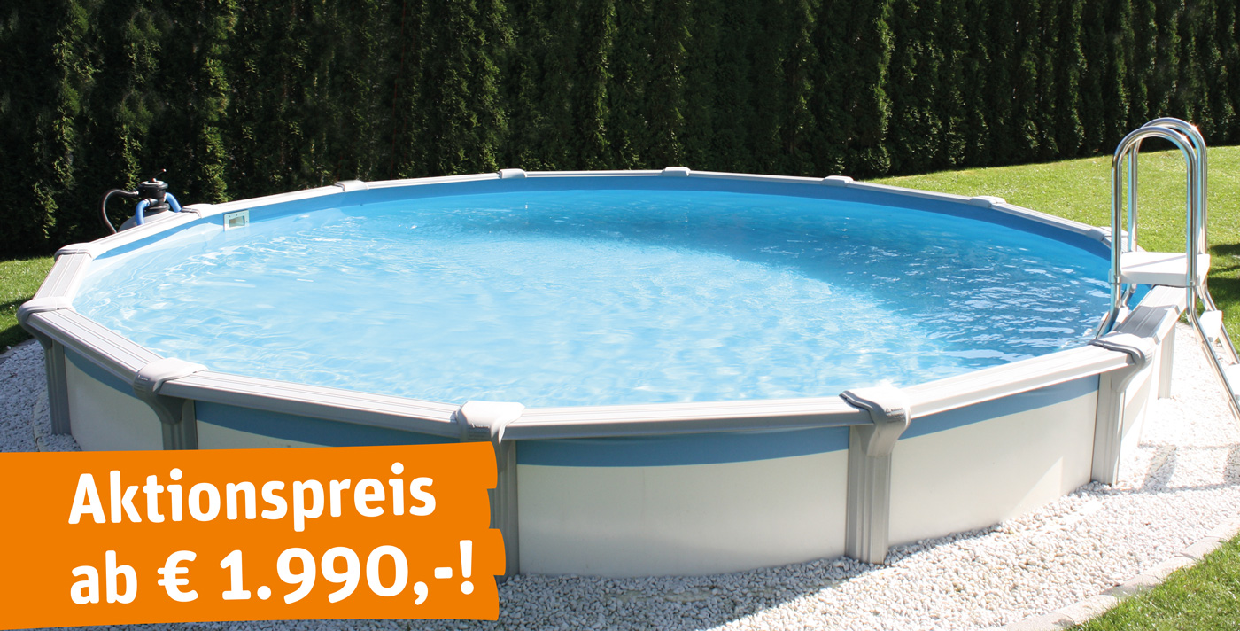 Rimini Pool Aktionssets bestehend aus Pool, Sandfilter, Edelstahlleiter und Wasserpflege jetzt nur 1.990,-
