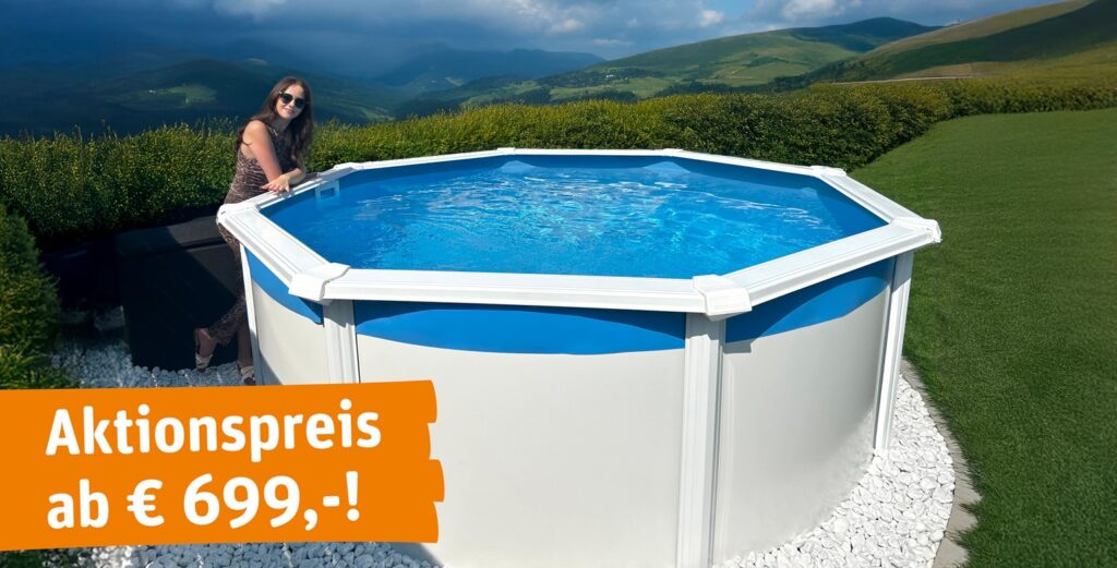 Rundpool Capri freistehend mit Dame und Ausblick