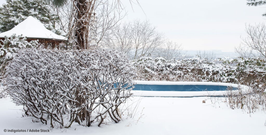 Ovales Pool in Winterlandschaft