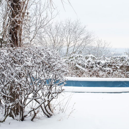 Ovales Pool in Winterlandschaft