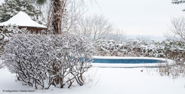 Ovales Pool in Winterlandschaft