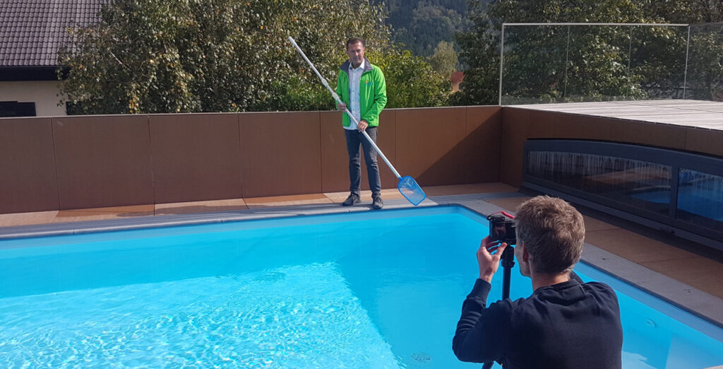 Videodreh am Pool am Pool für Cranpool TV