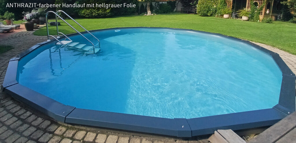 rundes Pool im Boden versenkt mit Handlauf anthrazit 