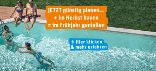 Badende im eckigen Pool von Cranpool - Herbstplanung