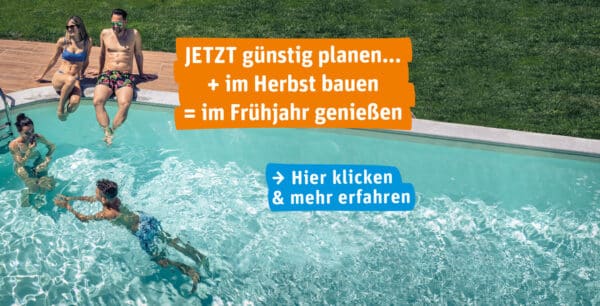 Badende im eckigen Pool von Cranpool - Herbstplanung