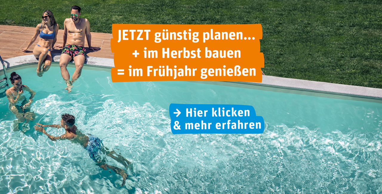 Badende im eckigen Pool von Cranpool - Herbstplanung