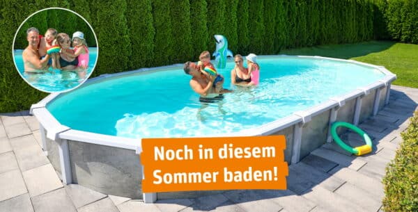 Ovales Pool mit Poolverkleidung und Badende