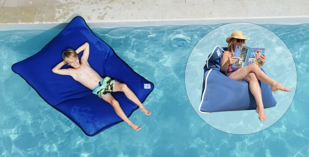 Wasserfester Pouf im Pool und als Sitzsack
