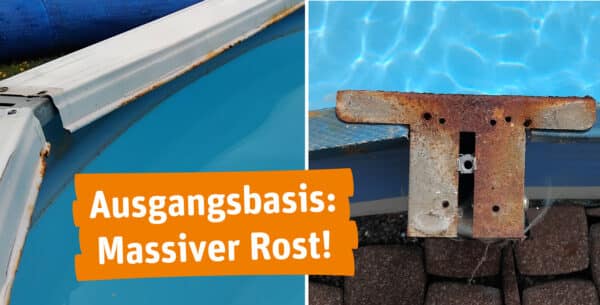 Stark verrostete Poolkonstruktion vor der Sanierung durch Cranpool