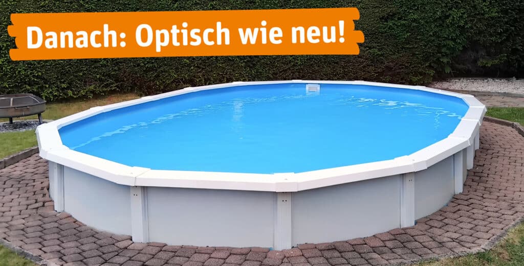 Fertig sanierter ovaler Pool nach der Modernisierung durch Cranpool